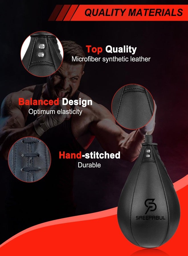 SAEEPABUL Boxing Speed Bag for Adults - Professional Synthetic Leather Punching Bag with Latex Bladder, Adjustable Training Equipment for Home Gym Fitness Black - Image 4